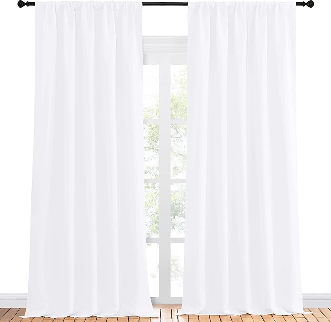 NICETOWN White Bedroom Curtain Panels - Multi-Function Noise Reducing Performance Window Treatment Thermal Insulated Rod Pocket Room Darkening Drapes for Nursery (2 Panels, 52 in x 95 in (W x L))