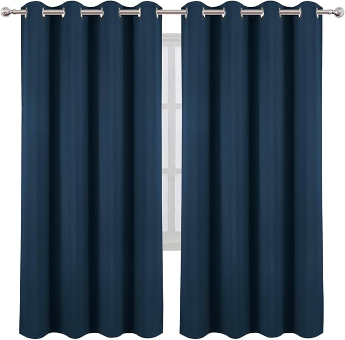 LEMOMO Blackout Curtains 66 x 72 Inch Long Navy Blue Curtains Set of 2 Panels Room Darkening Curtains for Bedroom and Living Room