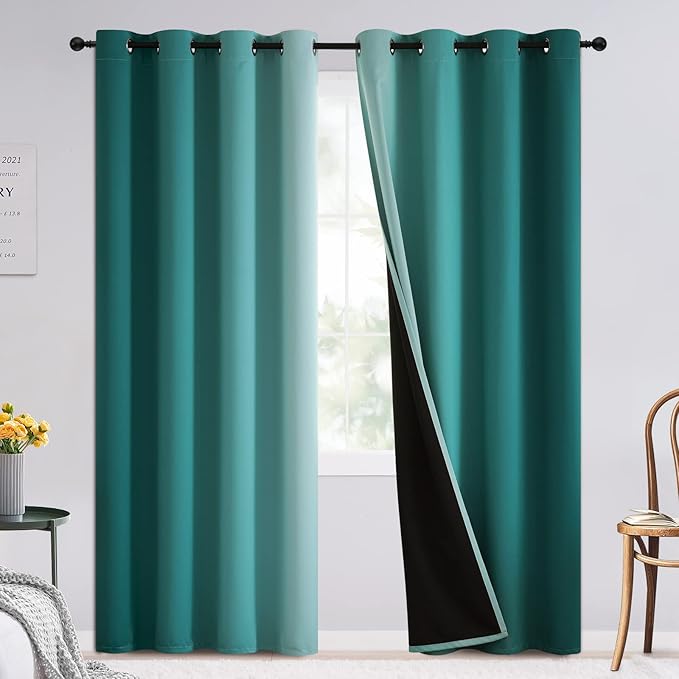 SimpleHome Blackout Curtains Ombre for Living Room,Room Darkening Teal Curtains Set of 2 Panels Thermal Insulated Bedroom Curtains，52 x 84 Inch