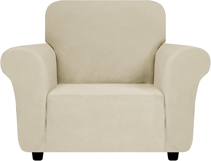 ZNSAYOTX Super Stretch Chair Slipcover (30"-47"), New Striped Sofa Chair Covers for Living Room, Dogs Pet Friendly Anti-Slip Chair Protector Spandex Armchair Slipcovers (Khaki, Chair)