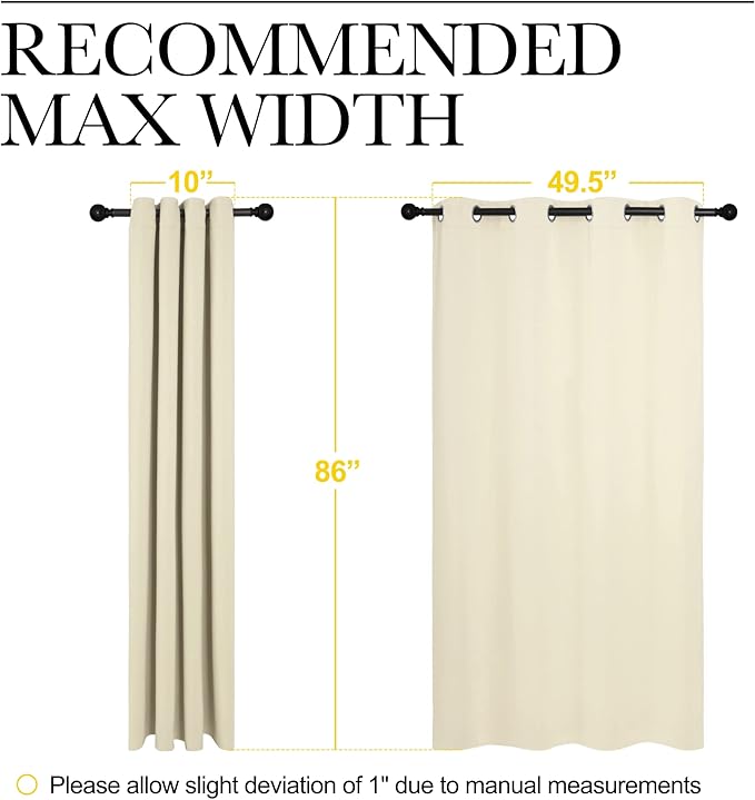 NICETOWN Beige Room Darkening Curtains 86" Long for Boho Farmhouse Home Decoration, Window Treatment Total Privacy Drape Panels for Bedroom Living Room Guest Room (55" Wide, Set of 2)