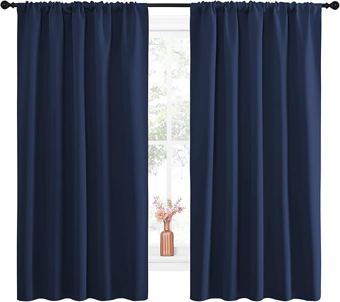NICETOWN Navy Curtains Blackout Draperies - Modern Design Thermal Insulated Rod Pocket Blackout Drapes for Kid's Bedroom, Window Covering (1 Pair, 52 x 63 inches)