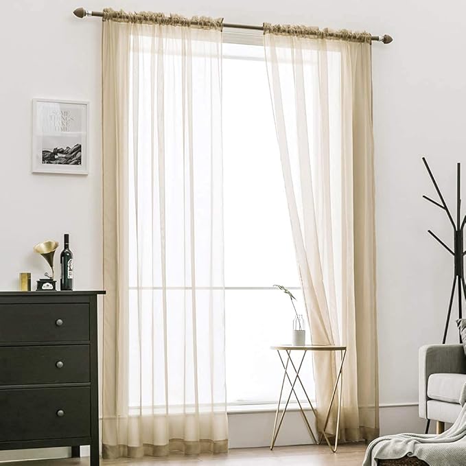 MIULEE 2 Panels Solid Color Sheer Window Curtains Elegant Window Voile Panels/Drapes/Treatment for Bedroom Living Room (54X54 Inches Beige)