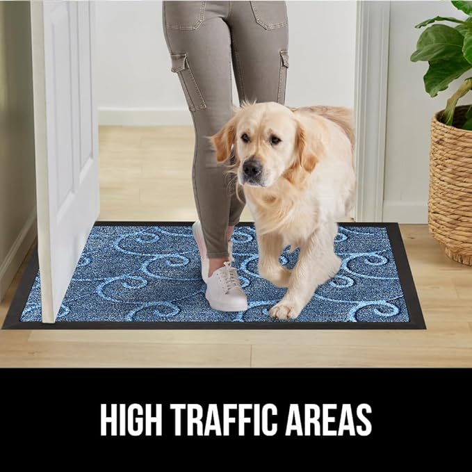 GORILLA GRIP 100% Waterproof All-Season WeatherMAX Doormat, US Designed Natural Rubber, Stain and Fade Resistant, Low Profile Indoor Outdoor Door Mats, Easy Clean Patio Mat, 29x17, Ocean Blue Waves
