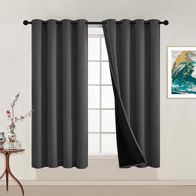 Yakamok 100% Blackout Curtains, 2 Thick Layers Thermal Insulated Total Blackout Drapes for Bedroom, Heat Blocking Window Curtains for Living Room(Charcoal Grey, 52Wx54L, 2 Panels)