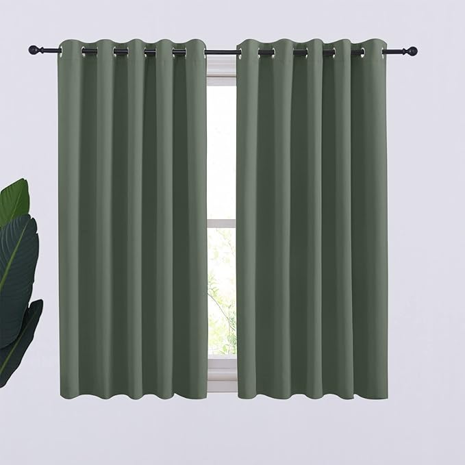 NICETOWN Thermal Insulated Curtains Blackout Draperies, Dark Mallard, Window Treatment Solid Grommet Room Darkening Drape Panels for Bedroom (Set of 2, 70 by 54 inches Long)