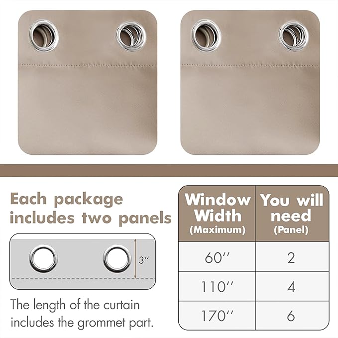 MIULEE Blackout Curtains 96 Inches Long for Bedroom Living Room Thermal Insulated Room Darkening Grommet Top Solid Light Blocking Drapery Set of 2 Window Panels Taupe