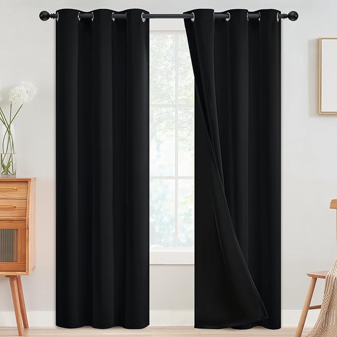 SimpleHome 100% Blackout Curtains for Bedroom,Thermal Insulated Black Grommet Window Drapes Room Darkening Curtains for Living Room with Black Back,38 x 84 Inch,2 Panels