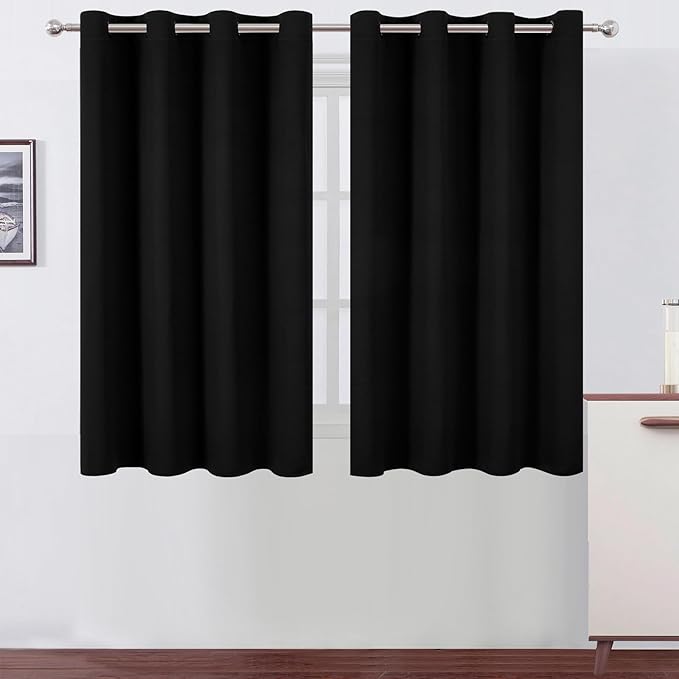 LEMOMO Blackout Curtains 66 x 54 Inch Long Black Curtains Set of 2 Panels Room Darkening Curtains for Bedroom and Living Room