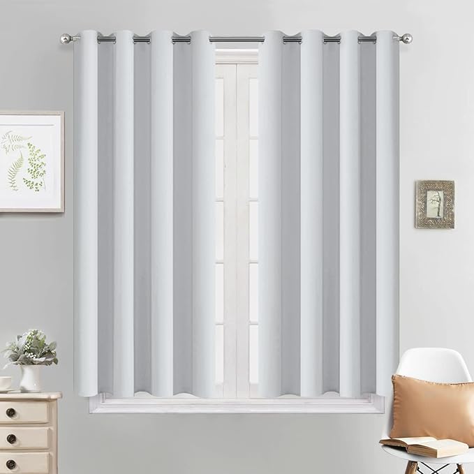 Yakamok Blackout Thermal Insulated Window Curtain Valance for Living Room Bedroom Set of 2 Panels,Greyish White,52" Wide x 45" Long