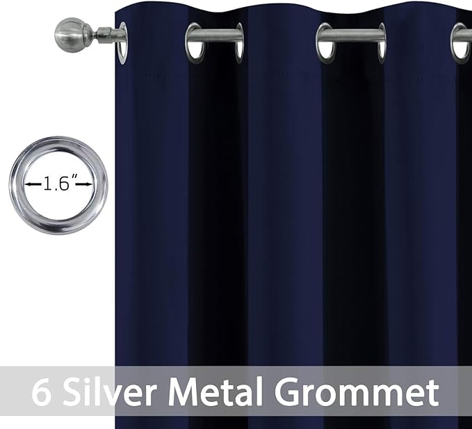 Yakamok 72 Inch Length Blackout Curtains for Bedroom, Thermal Insulated Room Darkening Grommet Top Window Drapes for Living Room,42W x 72L,Navy Blue,2 Panels