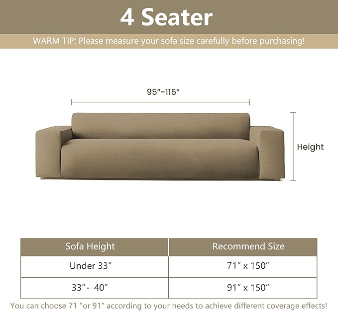 MYSKY HOME Couch Covers for 3 Cushion Couch Sofa, Sectional Couch Cover L Shape Chenille Couch Cushion Covers for Pets, Furniture Protector Cover for Dogs, Kids, 91"X150", Sand