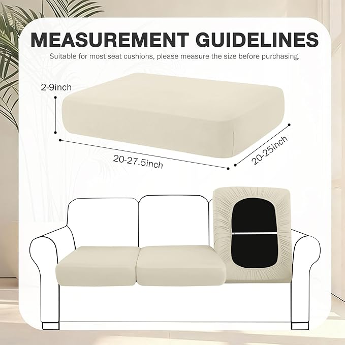 hyha 8Pcs Patio Cushion Covers, Stretch Outdoor Couch Cushion Covers Replacement, Washable Outdoor Chair/Sofa Slipcovers for Patio Furniture Cushions Protector with Elastic Bottom(Beige,Cover Only)