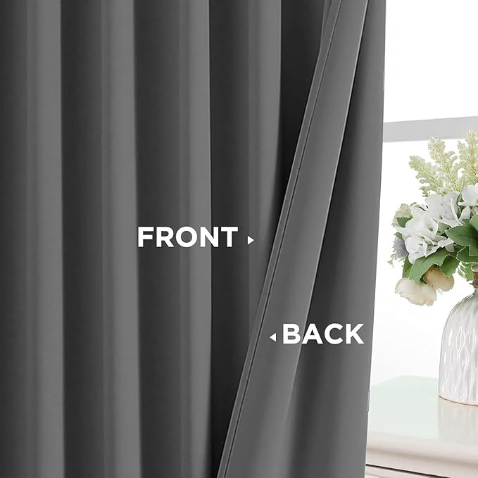 Joydeco Blackout Curtains 63 Inch Length 2 Panels Set, Thermal Insulated Long Curtains& Drapes 2 Burg, Room Darkening Grommet Drapes for Bedroom Living Room Window (Light Grey, W52 x L63 Inch)