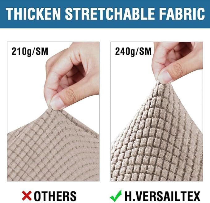 H.VERSAILTEX 4 Piece Stretch Sofa Covers for 3 Cushion Couch Covers for Living Room Furniture Slipcovers (Base Cover Plus 3 Seat Cushion Covers) Thicker Jacquard Fabric (Large Sofa, Sand)