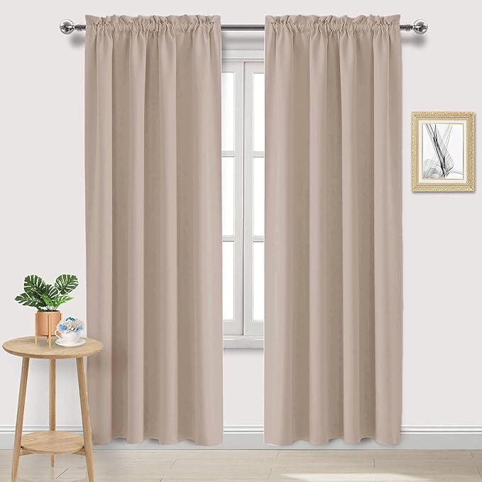 DWCN Blackout Curtains for Living Room Thermal Insulated, Energy Saving & Noise Reducing Bedroom Curtains, Camel, W 52x L 95 Inch, Set of 2 Rod Pocket Curtain Panels