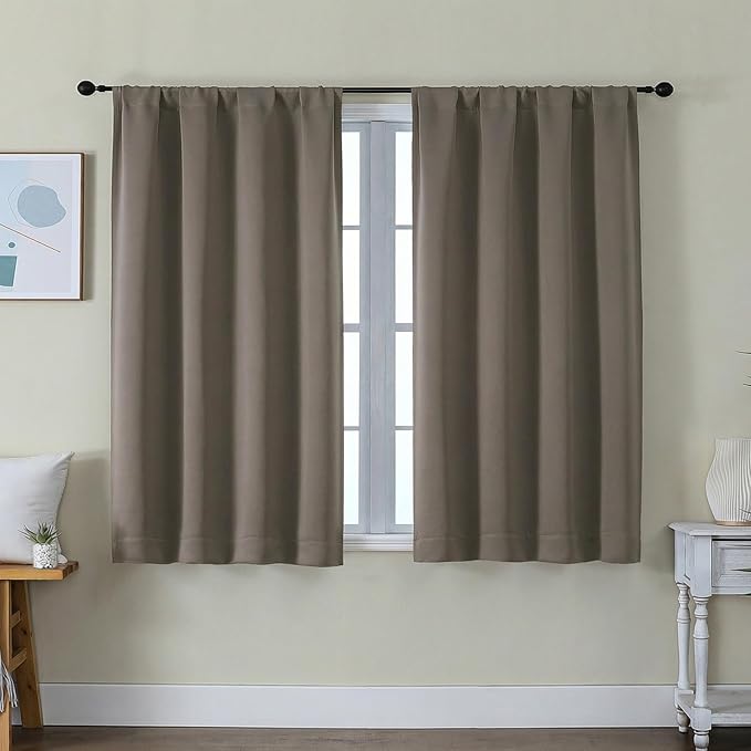 Simplebrand Ava Latte Short Blackout Curtains for Bedroom 45 Inches Long 2 Panels Set, Solid Thermal Insulated, Energy Saving Window Treatment Curtains Blackout Drapes, W40 x L45 Inch, Latte