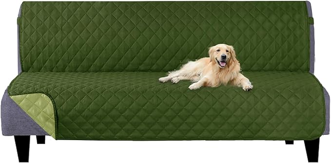 U-NICE HOME Futon Sofa Covers Reversible Sofa Slipcover Armless Cover Furniture Protector Couch Cover Water Resistant (Futon, Huntergreen/Sage)