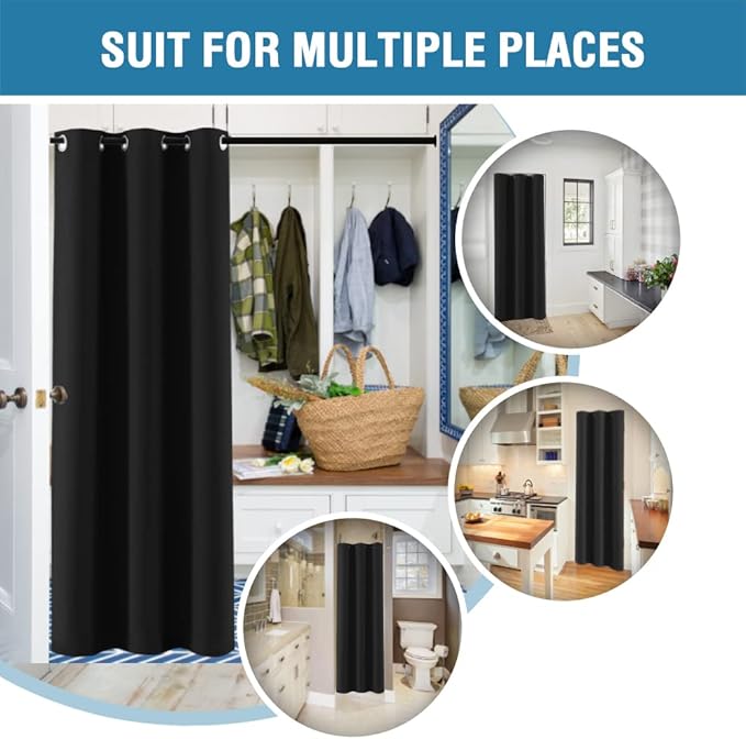 H.VERSAILTEX Doorway Curtain Blackout Closet Door Curtain Room Divider Window Treatment Curtain for Bedroom Thermal Insulated Privacy Drape Soundproof Grommet, 42 x 80 inches, 1 Panel, Black