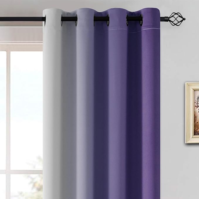 Yakamok Greyish White and Lavender Purple Ombre Curtains,Light Blocking Curtains,Room Darkening Grommet Window Drapes for Bedroom(Lavender Purple,52x84 Inch,2 Panels)