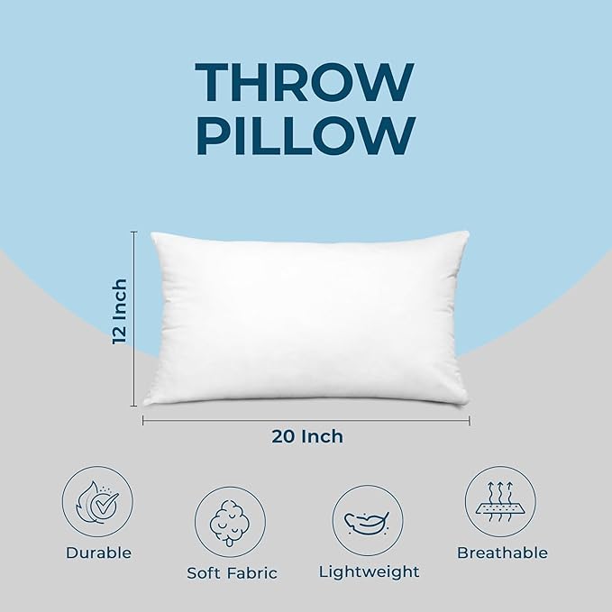 Utopia Bedding Throw Pillows (Set of 1, White) – 12 x 20 Inches Down Alternative Pillows for Bed, Sofa, and Couch - Fluffy Decorative Stuffer Pillow for Indoors & Outdoors