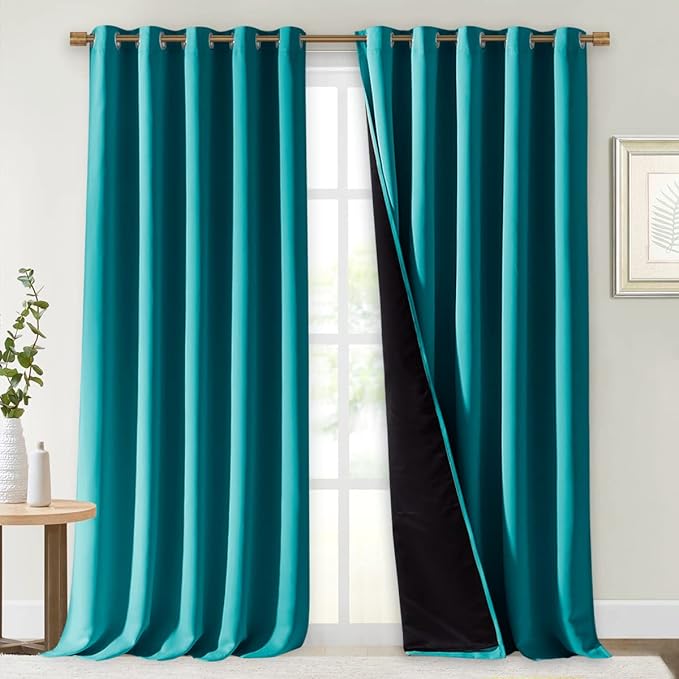 NICETOWN Full Shading Curtains for Windows, Super Heavy-Duty Black Lined Blackout Curtains for Bedroom, Privacy Assured Window Treatment (Peacock Teal, Pack of 2, 70 inches W x 95 inches L)