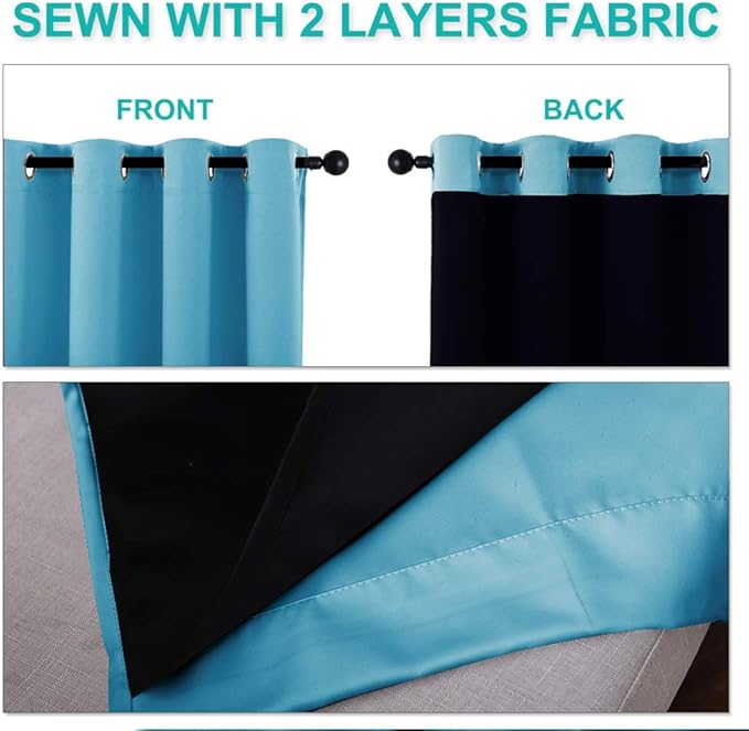 NICETOWN 100% Blackout Blinds, Set of 2, 46" x 102", Teal Blue, Laundry Room Decor Window Treatment Curtains for Large Patio Sliding Door, Thermal Insulated Curtains for Bedroom