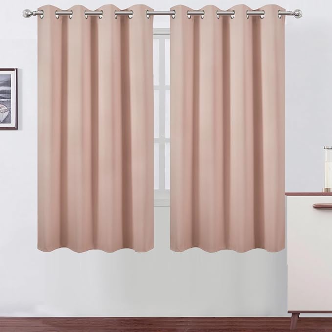 LEMOMO Blush Blackout Curtains 52 x 63 Inch Length/Set of 2 Curtain Panels/Thermal Insulated Room Darkening Curtains for Bedroom and Living Room