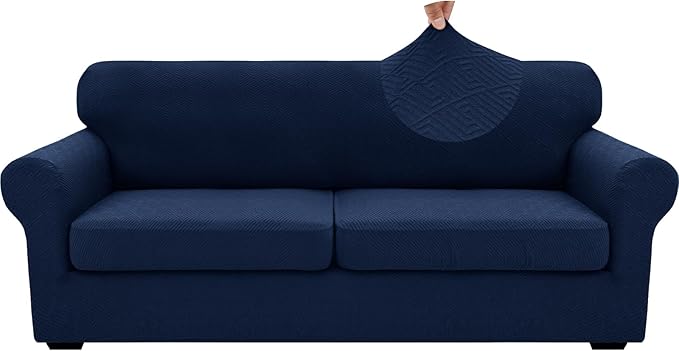XINEAGE 2026 New 3 Pieces Couch Covers for 2 Extra Large Cushion Sofa Super Stretch Sofa Cover for 2 Large Seat Universal Loveseat Slip Cover for Living Room (Navy Blue), 71"-91"(2 Cushions)
