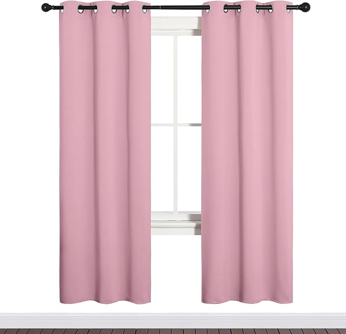 NICETOWN Bedroom Curtain Panels Blackout Draperies, Thermal Insulated Solid Grommet Blackout Curtains/Drapes (Crystal Pink, 1 Pair, 34 by 72-inch)