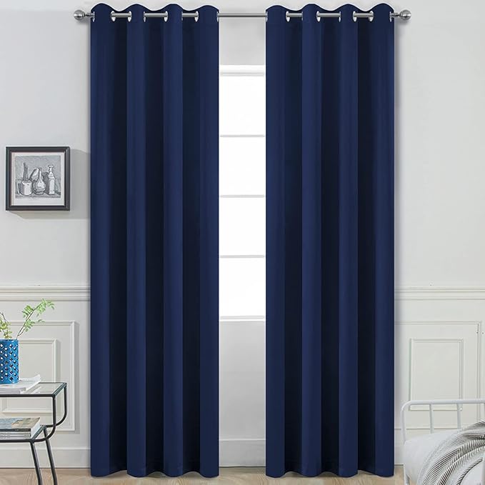 Yakamok Blackout Curtains 96 Inches Long Set of 2 Panels with Grommet Thermal Insulated Light Blocking Window Drapes for Bedroom/Living Room, Navy Blue Color, W52 x L96