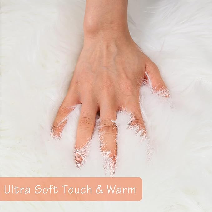 duduta White Faux Sheepskin Fur Rug 3x5 ft, Fluffy Shag Bedroom Dorm Nursery Playroom Carpet Rug Non Slip Washable