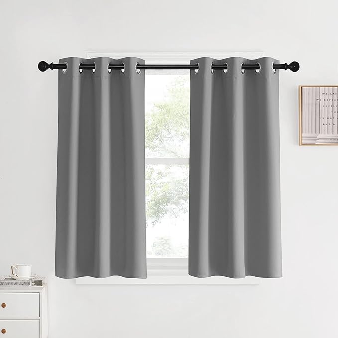 NICETOWN Room Darkening Kitchen Curtains, Silver Grey, 2 Panels, 34 by 40, Window Treatment Thermal Insulated Grommet Light Blocking Curtains & Drapes for Bedroom/Cafe