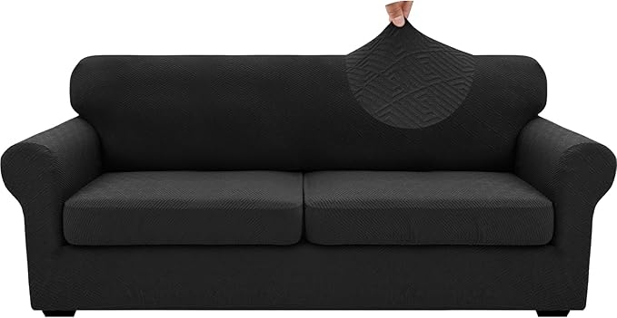 XINEAGE 2026 New 3 Pieces Couch Covers for 2 Extra Large Cushion Sofa Super Stretch Sofa Cover for 2 Large Seat Cushion Universal Loveseat Slip Cover for Living Room (Black), 71"-91"(2 Cushions)
