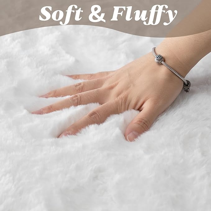 ThreadGlobe Fluffy Faux Rabbit Fur Rug Runner 2'x6', Ultra Soft & Non-Slip Rugs for Bedroom, Living Room, Nursery, No Shedding Machine Washable Rug, White, 2x6 Ft