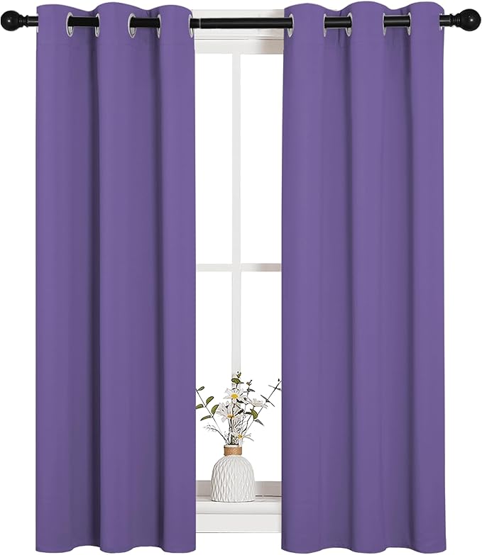 NICETOWN Window Curtain Panels, Thermal Insulated Solid Grommet Blackout Draperies/Drapes for Basement (Lilac Purple, 1 Pair, 29 by 45-inch)