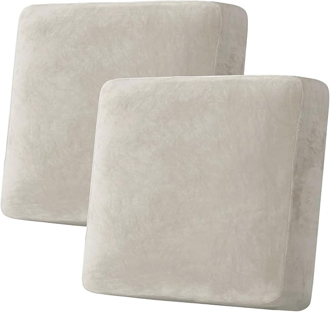 H.VERSAILTEX Velvet Stretch Couch Cushion Cover Plush Cushion Slipcover for Chair Loveseat Sofa Cushion Furniture Protector Seat Cushion Sofa Cover (2 Piece Large Sofa Cushion Covers, Oatmeal)