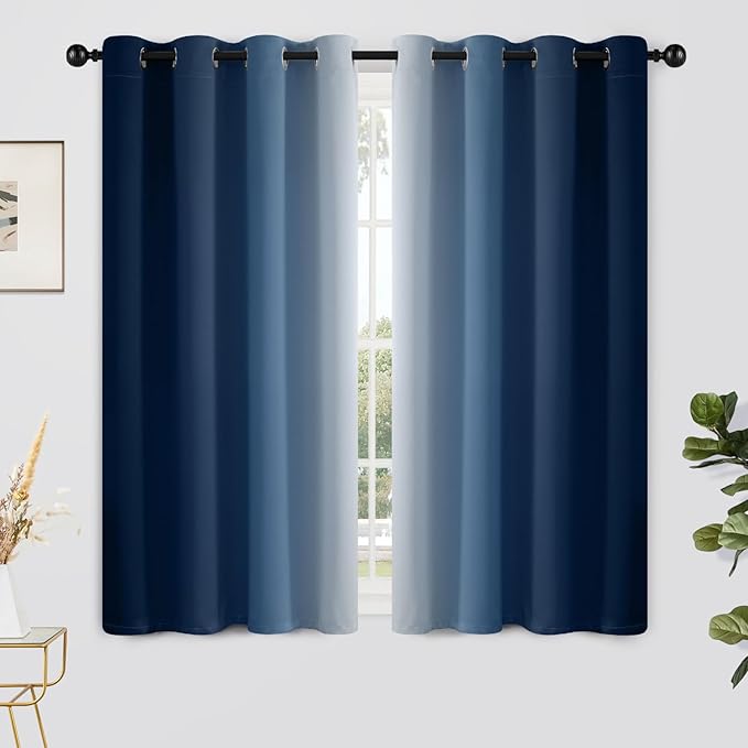 Yakamok Blue and Greyish White Ombre Curtains, Room Darkening Gradient Color Curtains for Bedroom, Light Blocking Thermal Insulated Window Drapes for Living Room(2 Panels, 52x54 Inch)