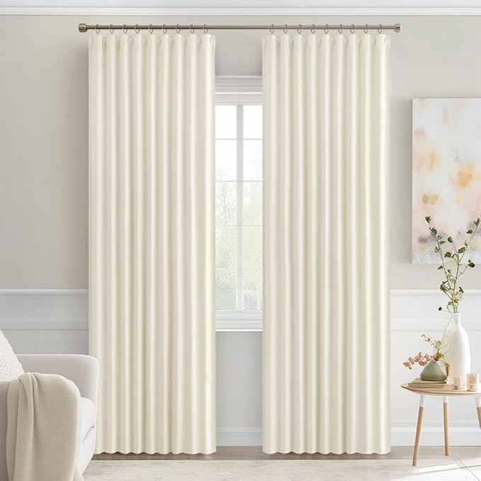 MIULEE Birch Back Tab Blackout Curtains 84 Inch Length 2 Panels Set for Living Room Bedroom Privacy, Rod Pocket/Pinch Pleat Thermal Insulated Room Darkening Pleated Light Blocking Drapes