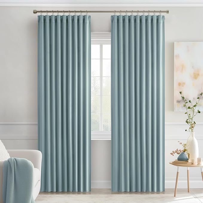 MIULEE Slate Blue Back Tab Blackout Curtains 72 Inches Long 2 Panels Set for Living Room Bedroom Privacy, Rod Pocket/Pinch Pleat Thermal Insulated Room Darkening Pleated Light Blocking Drapes