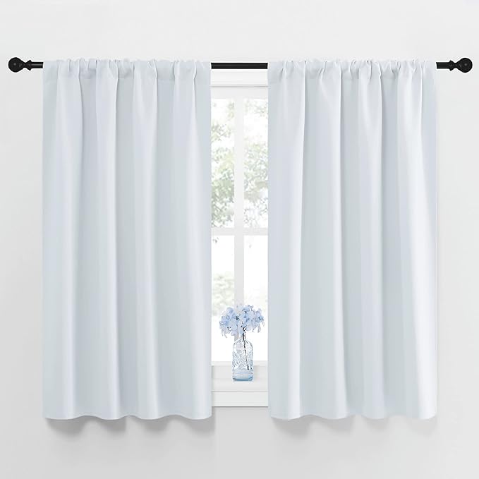 NICETOWN Greyish White Window Curtain Panels - Thermal Insulated Rod Pocket Room Darkening Curtain Sets for Bedroom (Platinum - Greyish White, 2 Panels, 42 by 48)
