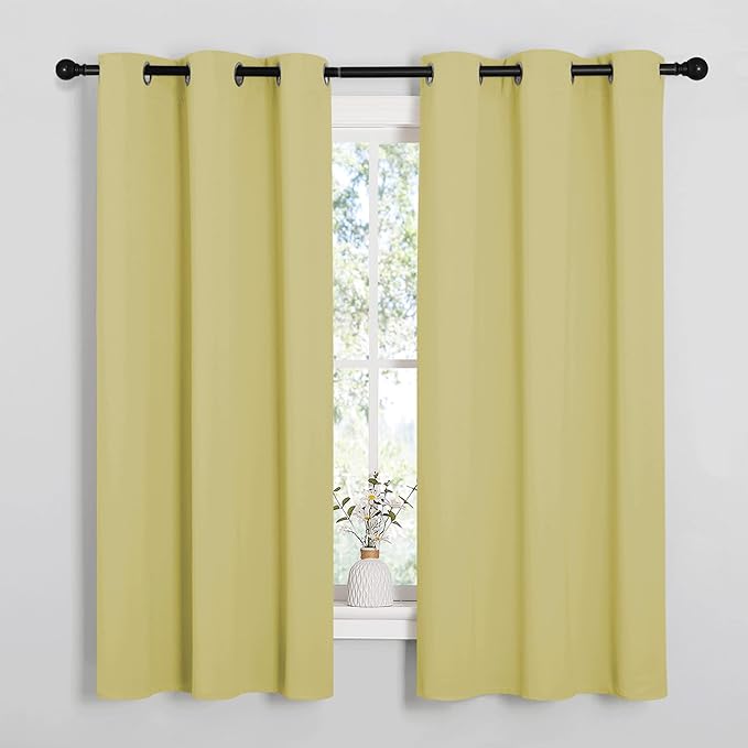 NICETOWN Room Darkening Curtains for Kitchen, Paler Yellow, Set of 2, 42 inches Wide by 50 inches Long, Window Treatment Thermal Insulated Solid Grommet Room Darkening Curtains/Drapes for Bedroom
