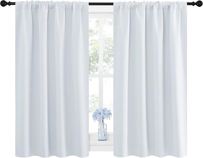 NICETOWN Greyish White Window Curtain Panels - Thermal Insulated Rod Pocket Room Darkening Curtain Sets for Bedroom (Platinum - Greyish White, 2 Panels, 42 by 48)