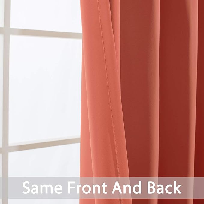 Yakamok Blackout Curtains 84 Inches Long Coral Room Darkening Thermal Insulated Solid Grommet Top Window Treatment Drapes Curtain for Bedroom Living Room 52x84 inch, Coral Orange, 2 Panels