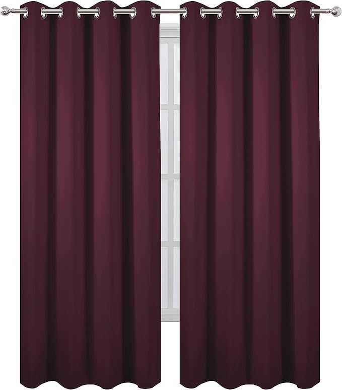 LEMOMO Burgundy Red Thermal Blackout Curtains/52 x 95 Inch/Set of 2 Panels Room Darkening Curtains for Bedroom