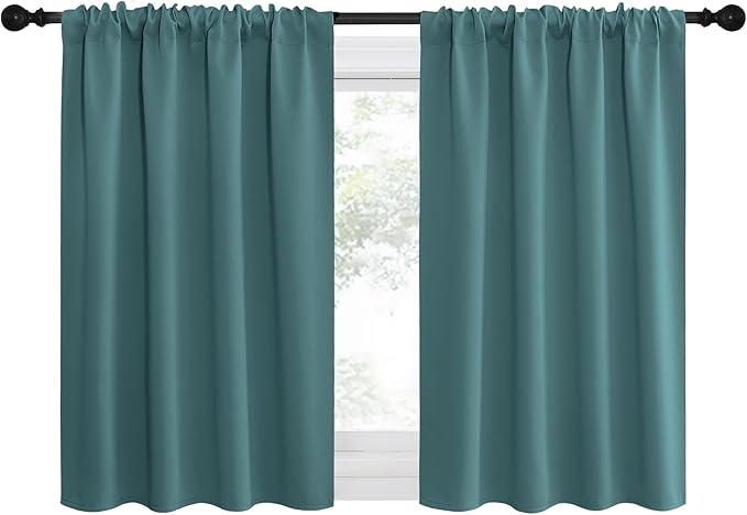 NICETOWN Kitchen Curtains, Sea Teal, 34" x 40", Set of 2, Short Blackout Curtains & Drapes, Thermal Insulated Rod Pocket Window Treatment Draperies for Nursery