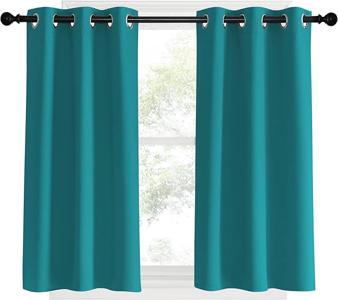 NICETOWN Room Darkening Curtains 40 inch Length 2 Panels, Peacock Teal, W34, Thermal Insulated Grommet Blackout Curtains for Modern Casual Elegant Bedroom Kids Room Theme Decoration