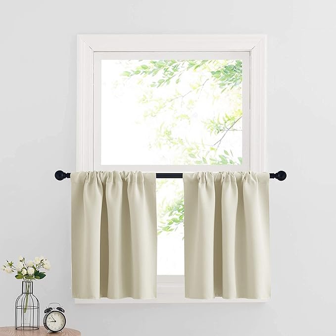 RYB HOME Cafe Curtains 24 inch Length, RV Curtains for Camper Windows, Mini Short Small Insulating Light UV Heat Blocking Privacy Half Window Tiers, Width 29 by Length 24, Beige, 2 Panels