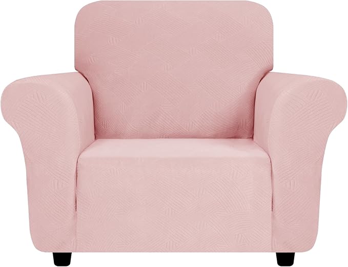 ZNSAYOTX Chair Cover with Arms (30"-47"), New Striped Sofa Chair Covers for Living Room, Dogs Pet Friendly Anti-Slip Chair Protector Spandex Armchair Slipcovers (Rose, Chair)