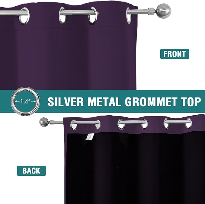 ChrisDowa 100% Blackout Curtains 102 inch Long for Bedroom with Black Liner, 2 Thick Layers Total Blackout Thermal Insulated Grommet Window Curtains 2 Panels Set (Royal Purple, 52 x 102 Inch)